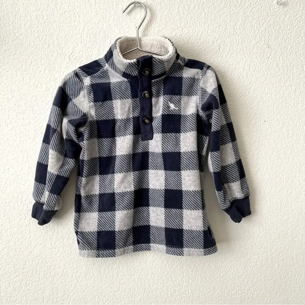 Carter’s navy blue gray buffalo plaid sherpa lined collar pullover dinosaur